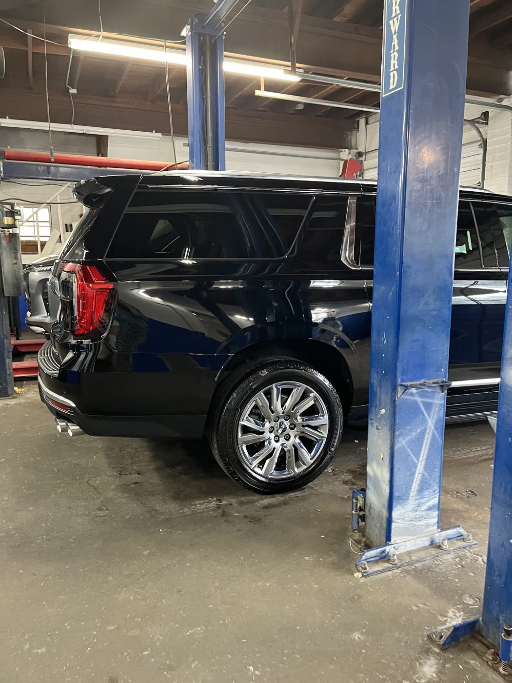 Black SUV in the bay
